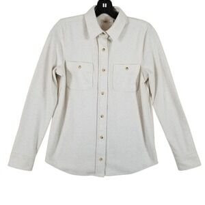 Faherty Brand Women XS Knit Button Down Shirt Oatmeal Heather Gray Long Sleeve
